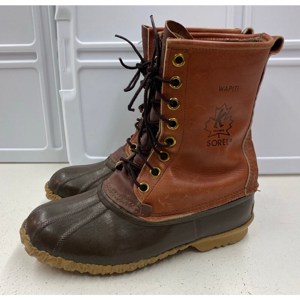 VTG Sorel Wapiti Kaufman Canada fleece lined leather rain snow duck boots, 9